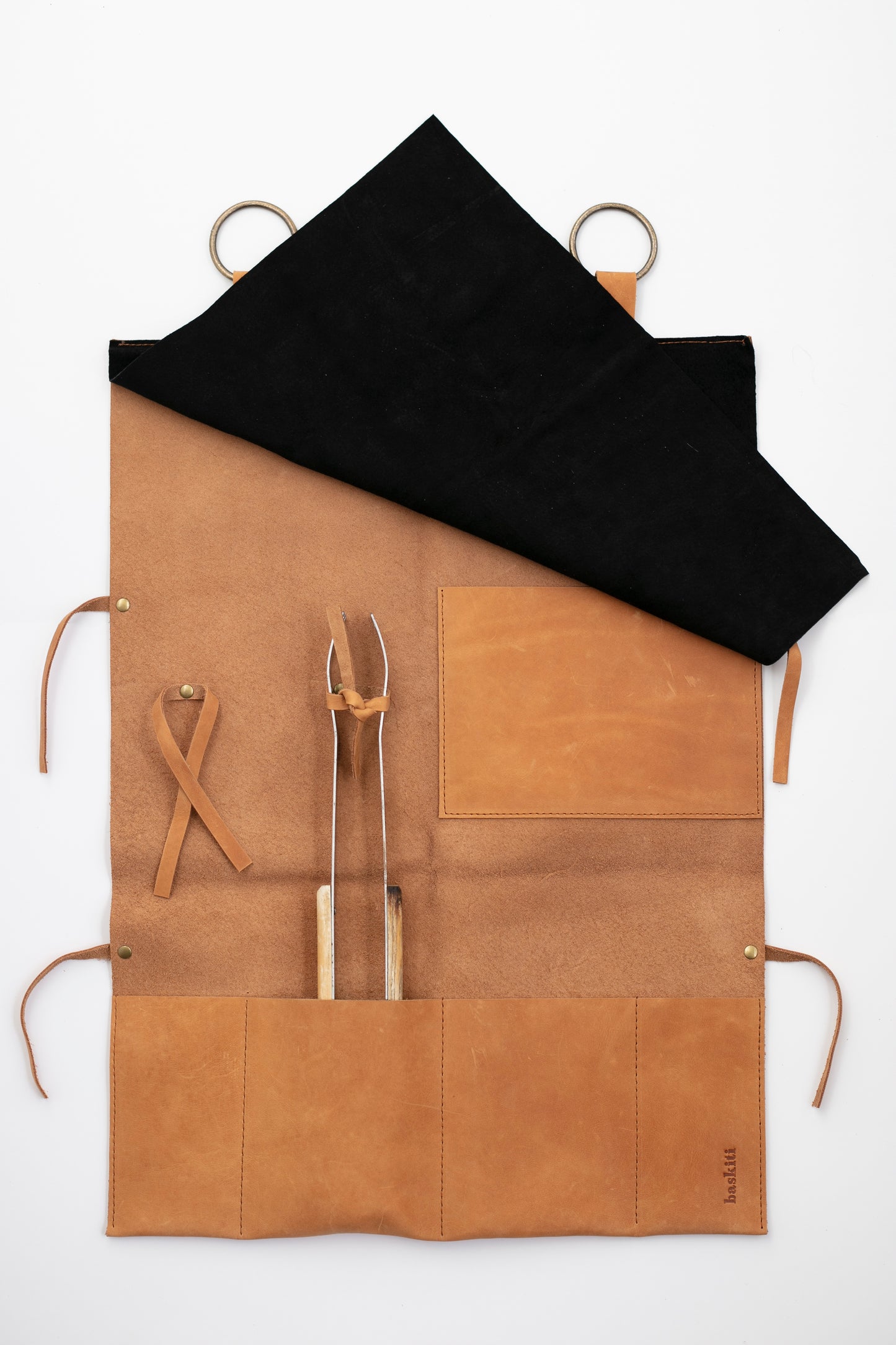 The Baskiti Co. Leather Braai Tools Hanging Storage Bag